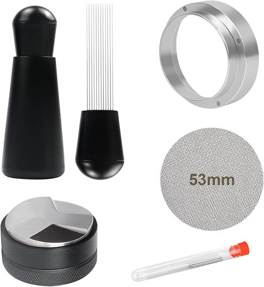 53mm Espresso Accessories,Wdt Tool espresso,Dosing Funnel And Coffee Puck Screen,Coffee Distributor,barista kit,0.4mm Stainless Steel 12pin Espresso Stirrer,With Additional 12 Replacement needles