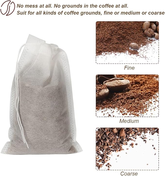 50pcs No Mess Cold Brew Bags, 4x6 inch Disposable Coffee Filter Bag Fine Mesh Brewing Drawstring Pouches for Iced Coffee Hot Tea Herb Spice