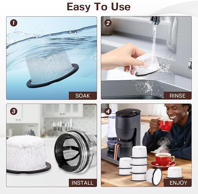 Coffee Filter Replacement for GE & Cafe: Compatible with Café and GE Profile Grind & Brew Machine, Charcoal Coffee Filter Cartridges,Dual-layer design of activated carbon and microporous mesh(8 pack)