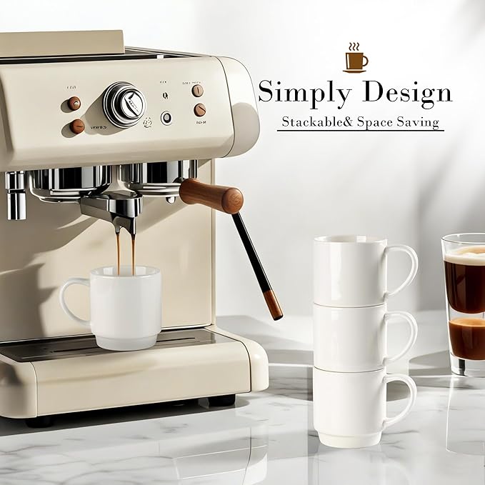 GBHOME 11OZ Stackable Coffee Mugs, Ceramic Coffee Mugs Set of 12 for Man,Woman,Dad,Mom, Porcelain Coffee Mugs for Latte/Cappuccino/Cocoa. Dishwasher&Microwave Safe, Off White