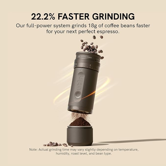 OutIn Fino Portable Electric Coffee Grinder,Adjustable Coffee Bean Grinder with 28 Precise Grind Setting,One-Button Burr Coffee Grinder with Fast‑Charge Battery, Auto‑Stop & Clog‑Protection