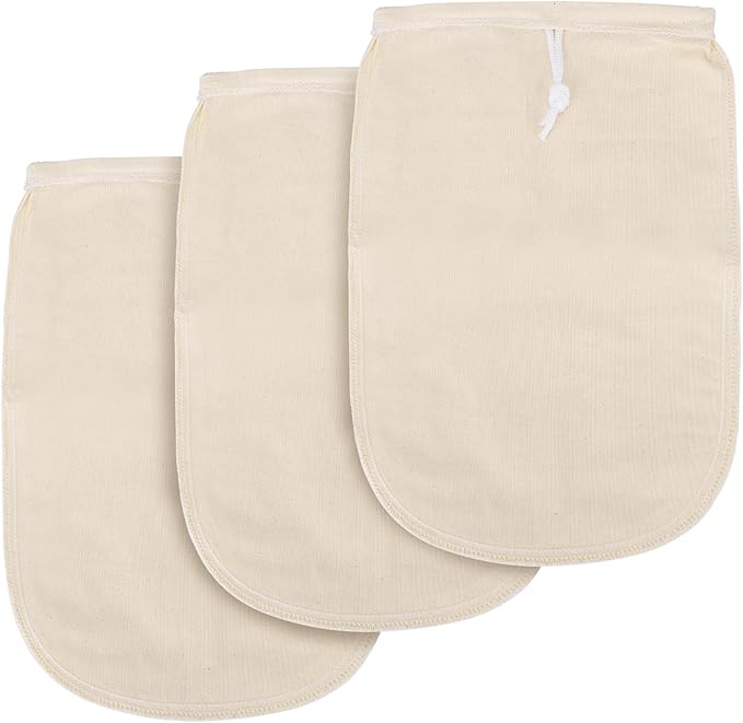 Reusable Cold Brew Coffee Bags, 100% organic cotton cold brew coffee filter bags, Mason Jar Cold Brew Bags, Washable Coffee Filter Pouch, Large 12"x8", 3 Pack, Beige