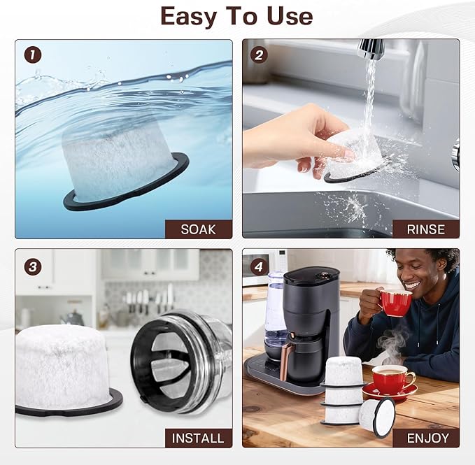 Coffee Filter Replacement for GE & Cafe: Compatible with Café and GE Profile Grind & Brew Machine, Charcoal Coffee Filter Cartridges,Dual-layer design of activated carbon and microporous mesh(4 pack)