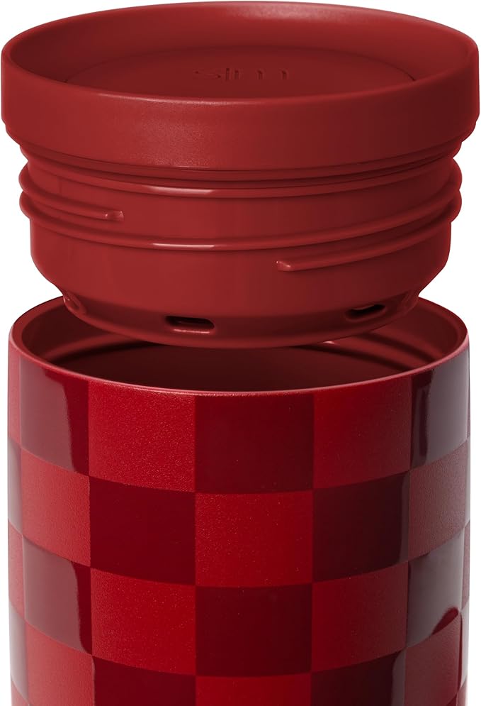 Simple Modern Travel Coffee Mug Tumbler with 360° Lid | Ceramic-Lined Insulated Stainless Steel Cold Brew Iced Coffee Cup | Gifts for Women Her Him | Voyager Signature | 16oz | Checkmate Red Cottage