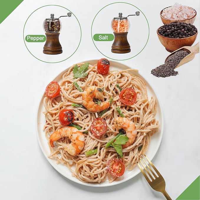 Salt and Pepper Grinder Set Manual Pepper Mill Acrylic Hand Crank Salt & Peppercorn Grinder Rustic Wooden Pepper Shaker with Adjustable Coarseness Ceramic Core (Walnut 1pcs-5in)