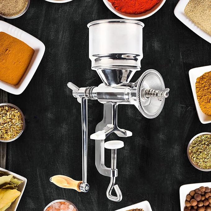 Grain Grinder, Portable Hand Crank Grain Mill, 304 Stainless Steel Wheat Grinder with Handle, Professional Manual Coffee Mill for Coffee Nut Malt Oats Corn