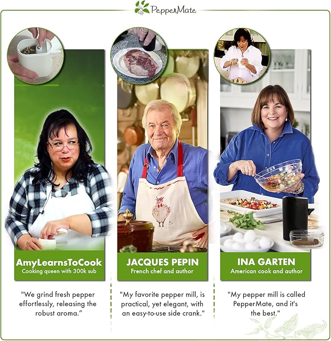 PepperMate Traditional Pepper Mill 723 - Turnkey High Volume Salt and Gourmet Peppercorn Grinder (White)