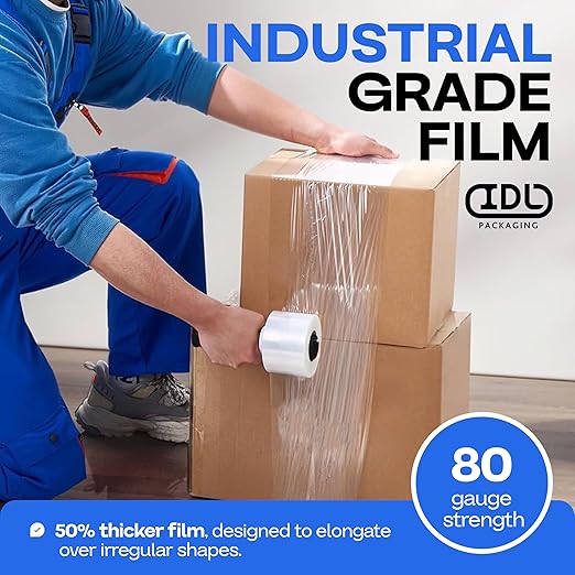 IDL Packaging - F-31-12 3" x 1000' Hand Bundling Stretch Film with Reusable Handle, Clear (Pack of 12)
