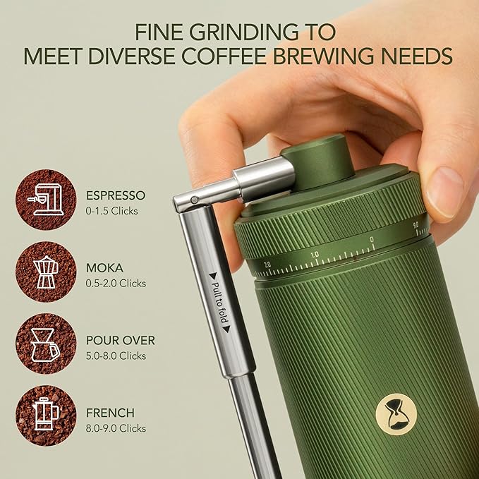 TIMEMORE S3 Manual Coffee Grinder with External Adjustment and Stainless Steel Patented Burr，Hand Coffee Grinder High Presicion Premium Expresso Coffee Grinder Chestnut S3 - Green