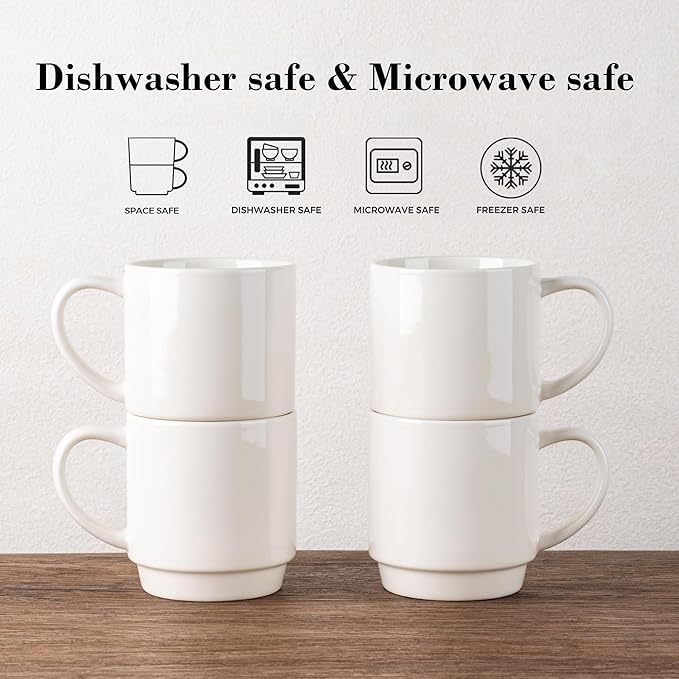 GBHOME 11OZ Stackable Coffee Mugs, Ceramic Coffee Mugs Set of 12 for Man,Woman,Dad,Mom, Porcelain Coffee Mugs for Latte/Cappuccino/Cocoa. Dishwasher&Microwave Safe, Off White