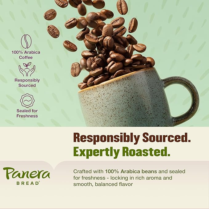 Panera Bread Dark Roast Coffee Pods, 100% Arabica Keurig Compatible, Bold & Smooth Dark Chocolate Finish, Kosher Certified, Recyclable Single Serve Cups, 60 Single Serve Pods (6 Packs of 10)
