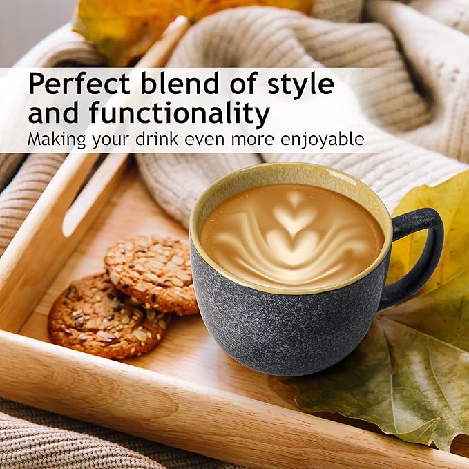 MIAMIO - 6 x 16 oz. coffee cups/mug set/coffee cup large/modern stoneware coffee mugs - Las Palmitas Collection