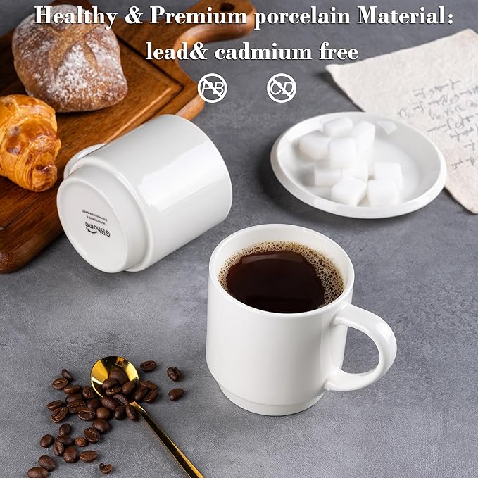 GBHOME 11OZ Stackable Coffee Mugs, Ceramic Coffee Mugs Set of 12 for Man,Woman,Dad,Mom, Porcelain Coffee Mugs for Latte/Cappuccino/Cocoa. Dishwasher&Microwave Safe, Off White