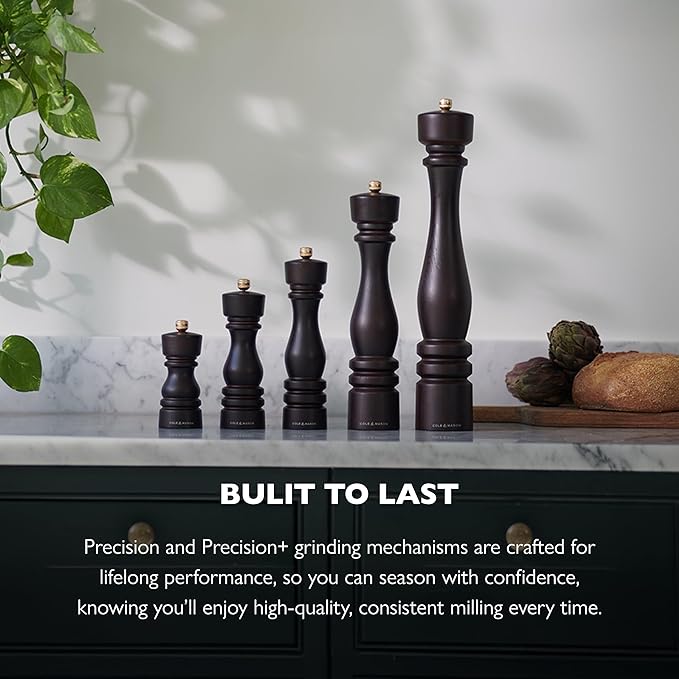 Cole & Mason London Refillable Spice Mill - Kitchen & Home Accessory - Salt & Pepper Grinder Set - Salt Mill with Ceramic Mechanism - Pepper Mill with Carbon Steel Mechanism - 7", Chocolate Wood