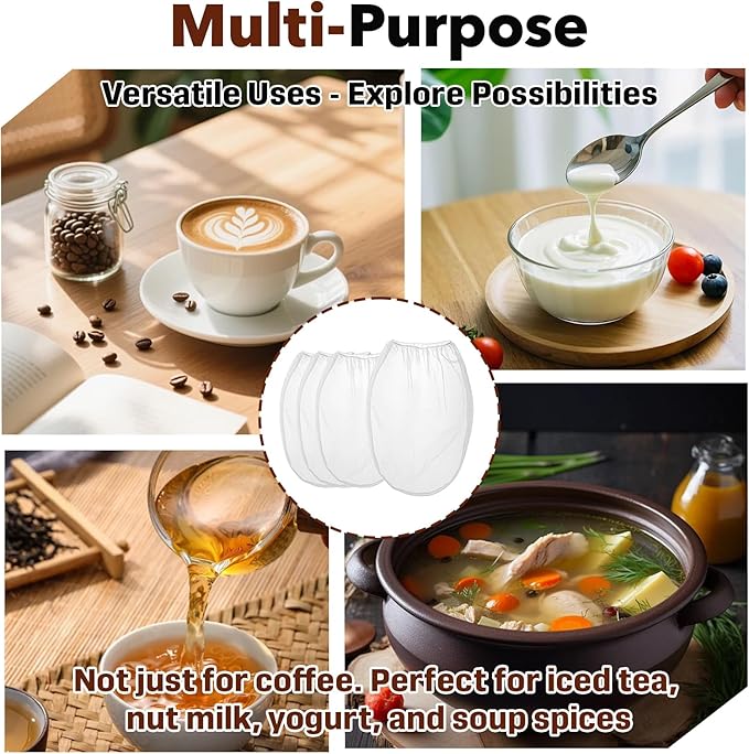4-Pack Cold Brew Coffee Filter Bag - Compatible with 5 Gallon Toddy Cold Brew System, Washable & Reusable Nylon Mesh Filter for Commercial/Home Brewers, High-Efficiency Filtration