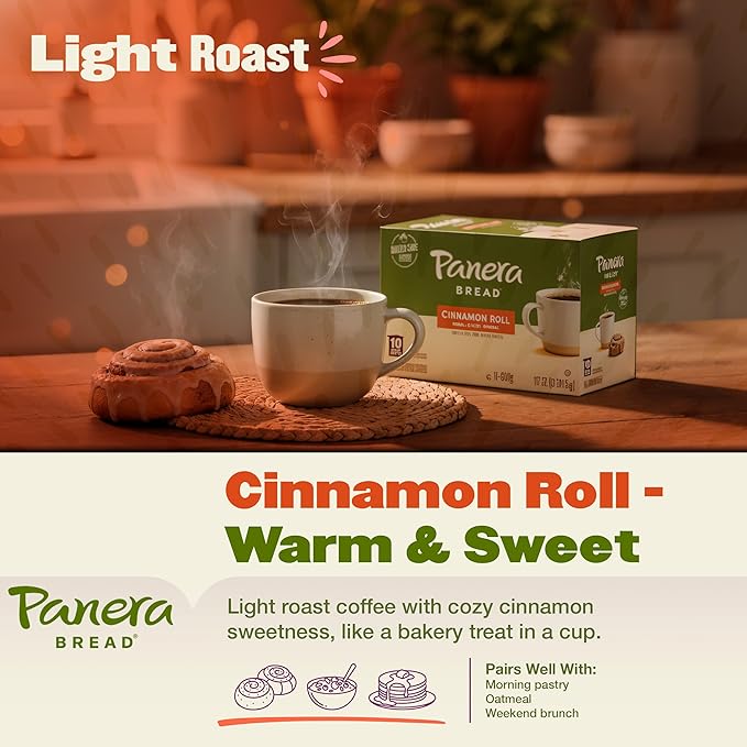 Panera Bread Cinnamon Roll Coffee Cups - Medium Roast Single Serve Pods, 100% Arabica, No Artificial Flavors, Bakery-Cafe Inspired, Keurig Compatible, 60 Single Serve Pods (6 Packs of 10)