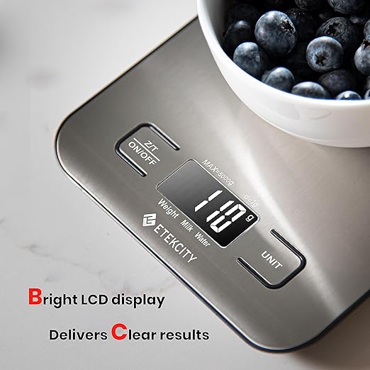 Etekcity Food Kitchen Scale, Digital Grams and Ounces for Weight Loss, Baking, Cooking, Keto and Meal Prep, LCD Display, Medium, 304 Stainless Steel