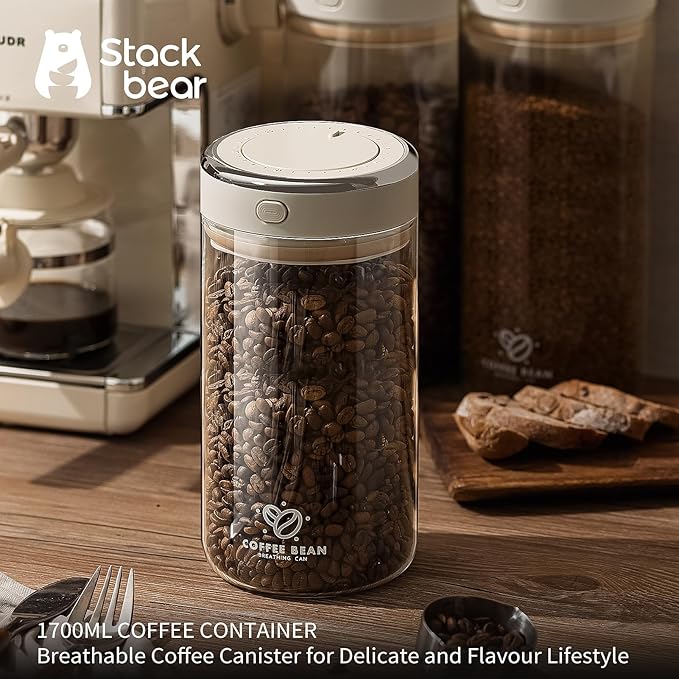 Coffee Canister with Premium Glass - Airtight Coffee Container with One-Way CO2 Valve and Freshness Tracker, Perfect for Coffee Bean Storage,57oz Large Capacity