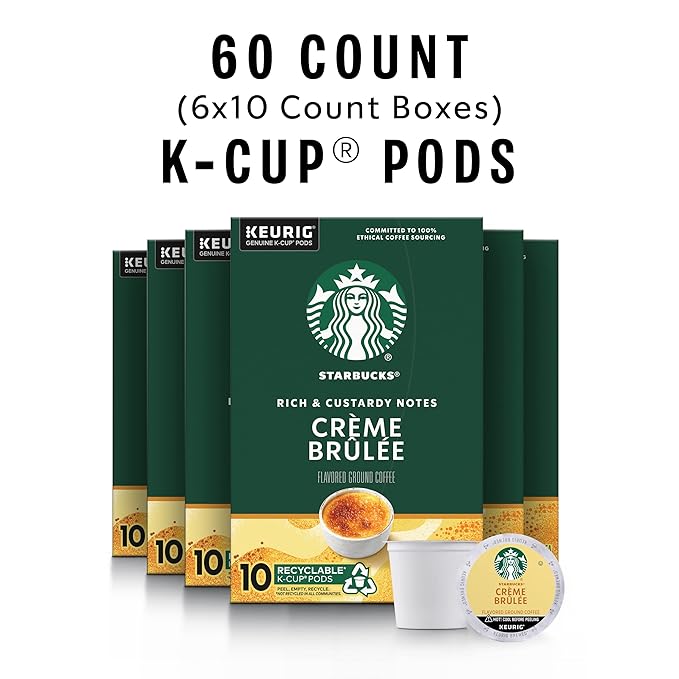 Starbucks K-Cup Coffee Pods, Flavored Hot or Iced Coffee, Crème Brûlée, 60 Keurig Pods