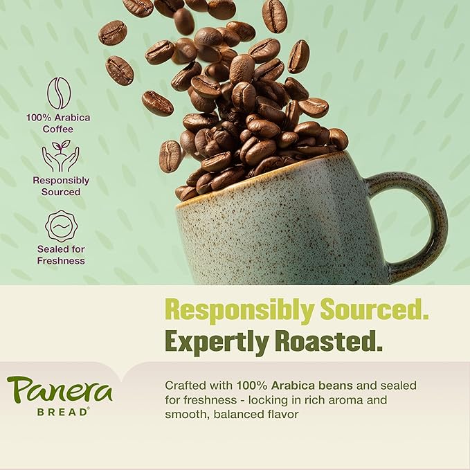 Panera Cafe Blend Decaf Coffee Pods, Medium Roast Cups - 100% Arabica, Smooth & Balanced with Caramel Notes, Sustainably Sourced, No Bitterness 60 Single Serve Pods (6 Packs of 10)