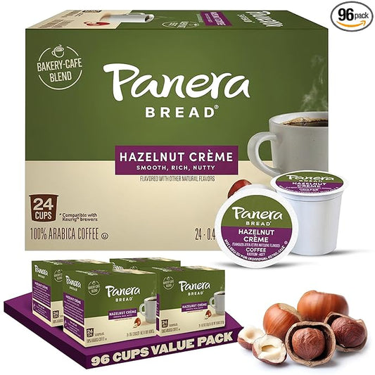 Panera Bread Hazelnut Crème Light Roast Coffee - Cafe-Quality Cup Pods, Smooth Buttery Flavor, 100% Arabica, No Artificial Ingredients, 96 Single Serve Pods (4 Packs of 24)