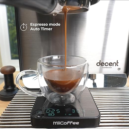 MiiCoffee Minipress Coffee Scale, Auto Timer for Espresso and Pour-Over Coffee, Aluminum Body & Glass Top