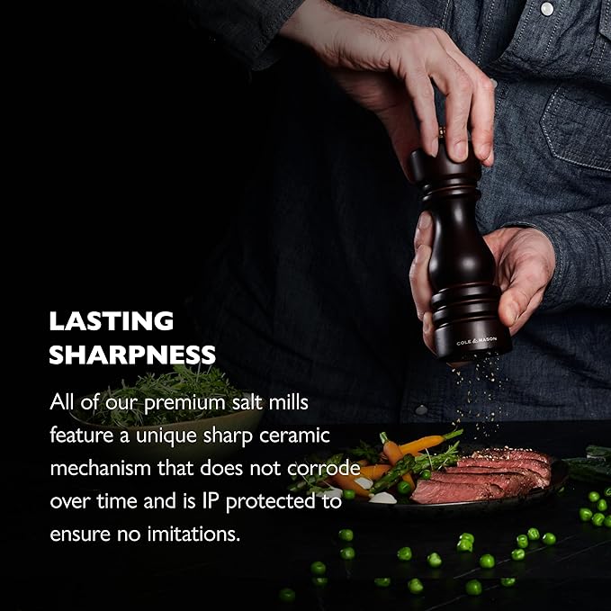 Cole & Mason London Refillable Spice Mill - Kitchen & Home Accessory - Salt & Pepper Grinder Set - Salt Mill with Ceramic Mechanism - Pepper Mill with Carbon Steel Mechanism - 7", Chocolate Wood