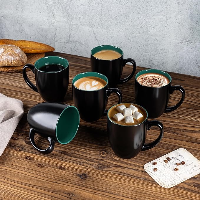 GBHOME 12oz Coffee Mugs Set of 6, Large Ceramic Coffee Mugs for Man, Woman, Dad, Mom, Modern Coffee Mugs Set with handle for Tea/Latte/Cappuccino/Milk/Cocoa. Dishwasher&Microwave Safe,Green