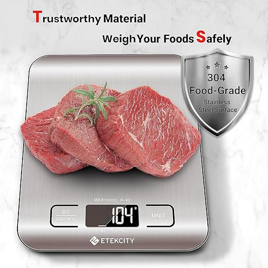 Etekcity Food Kitchen Scale, Digital Grams and Ounces for Weight Loss, Baking, Cooking, Keto and Meal Prep, LCD Display, Medium, 304 Stainless Steel