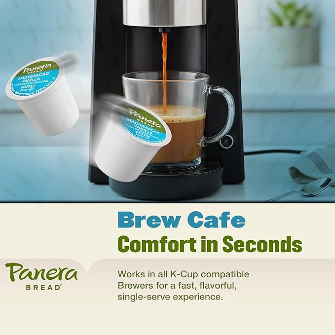 Panera Bread Madagascar Vanilla Light Roast Coffee Pods, 100% Arabica, Natural Flavor, Keurig Compatible Cups, No Artificial Ingredients, 60 Single Serve Pods (6 Packs of 10)