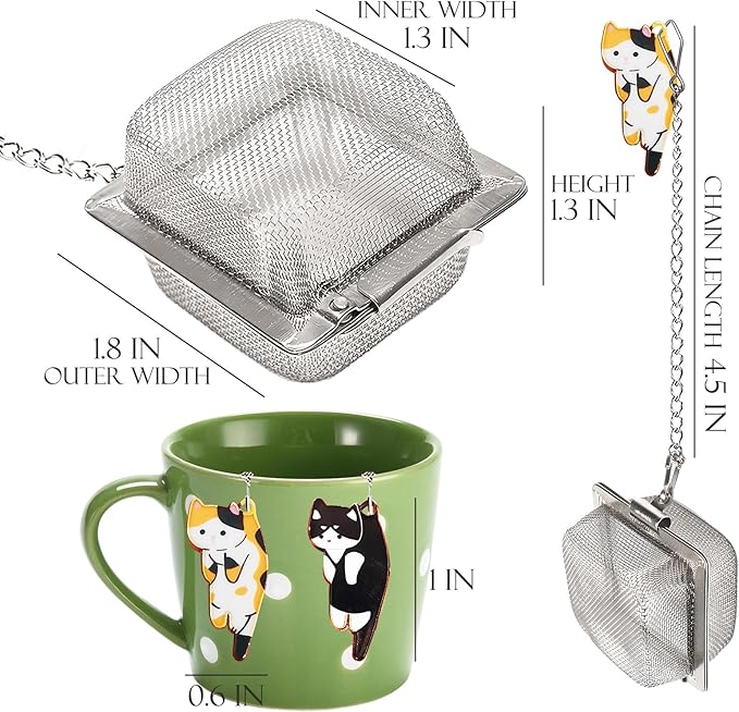Cat Tea Infuser Set, 2 PCS Cubic Tea Diffusers for Loose Tea, Stainless Steel Tea Ball with Cute Charm Pendant, Reusable Tea Steeper for Tea Extraction and Cold Brewing, Black & Orange Cat