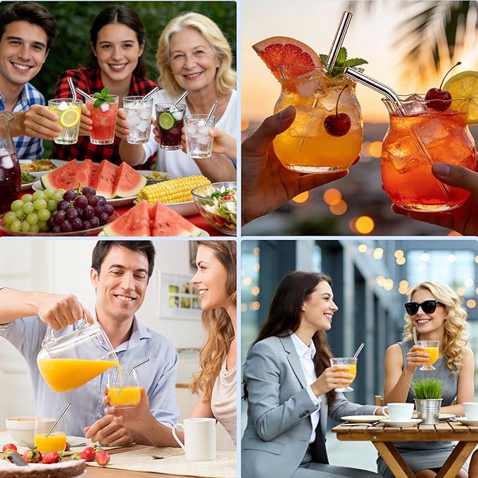 10 Pcs Short Metal Straws, 6 in x 8 mm Metal Straws Reusable Stainless Steel Straws Bent with 2 Cleaning Brush, Reusable Short Drinking Straw for Cocktail Coffee Mugs Small Glasses Cups