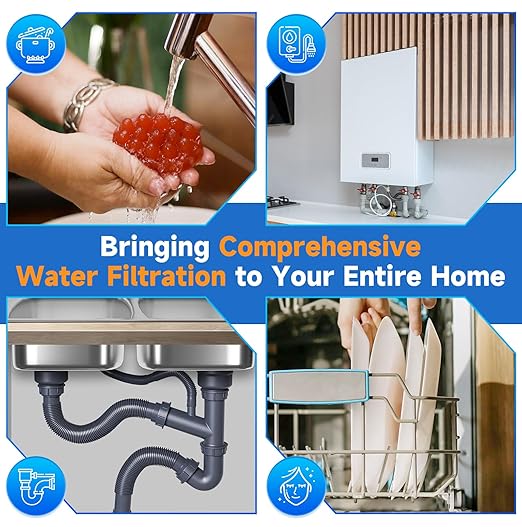 PUREPLUS 2-Stage Whole House Water Filtration System, 10" x 4.5" Universal Housing, NSF/ANSI 42 Certified Sediment & Carbon Block Filters, 1" Inlet/Outlet, Includes External Pressure Gauges