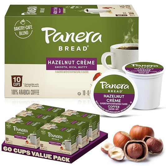 Panera Bread Hazelnut Crème Light Roast Coffee - Cafe-Quality Cup Pods, Smooth Buttery Flavor, 100% Arabica, No Artificial Ingredients, 60 Single Serve Pods (6 Packs of 10)