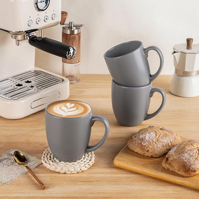 GBHOME 12oz Coffee Mugs Set of 6, Large Ceramic Coffee Mugs for Man, Woman, Dad, Mom, Modern Coffee Mugs Set with handle for Tea/Latte/Cappuccino/Milk/Cocoa. Dishwasher&Microwave Safe,Matte Grey