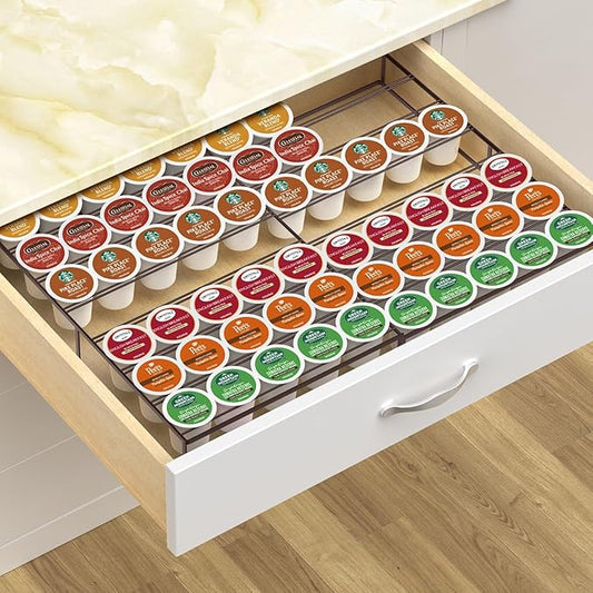 Coffee Pod Holder Drawer, Expandable K Cup Holder Compatible with Keurig K-Cup, K Cup Drawer Organizer Hold 30-60 Coffee Pod Storage for Coffee Station Office and Kitchen, Bronze