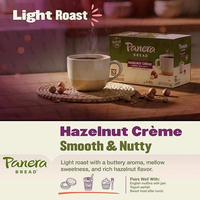 Panera Bread Hazelnut Crème Light Roast Coffee - Cafe-Quality Cup Pods, Smooth Buttery Flavor, 100% Arabica, No Artificial Ingredients, 96 Single Serve Pods (4 Packs of 24)