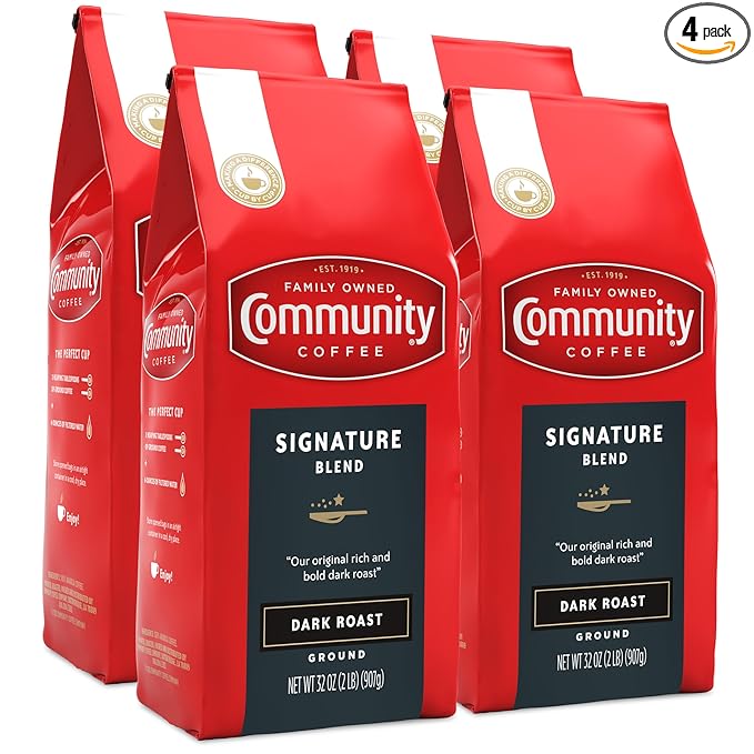 Community Coffee Signature Blend, 128 Ounces Ground Coffee, Dark Roast, 32 Ounce Bag (Pack of 4)