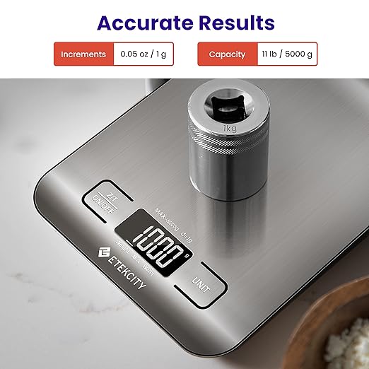 Etekcity Food Kitchen Scale, Digital Grams and Ounces for Weight Loss, Baking, Cooking, Keto and Meal Prep, LCD Display, Medium, 304 Stainless Steel