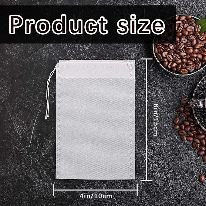 150 Pcs Cold Brew Bags 4x6 inch, No Mess Disposable Cold Brew Coffee Filter Pouches with Drawstring Large Empty Tea Bag for Loose Leaf Tea, Iced Coffee, Herbs, Spice, Home brewing, Hot pot