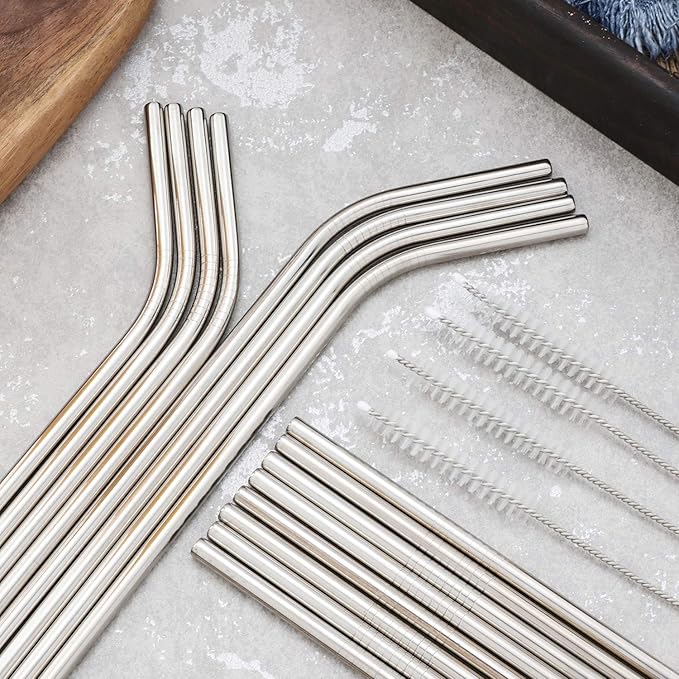 Reusable Metal Straws 200 Pack,10.5" Stainless Steel Straws All Straight Straws for 30oz Tumblers Yeti Cups Travel Mugs,Drinking Metal Straws In Bulk For Wholesale(200Pack Straight-Silver-10.5")