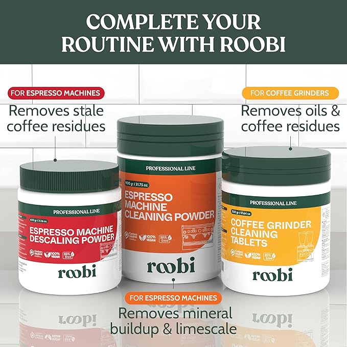 Roobi Professional Coffee Grinder Cleaning Tablets. Carbon Neutral Coffee Grinder Cleaner. Up to 14 cleans, 500gr.