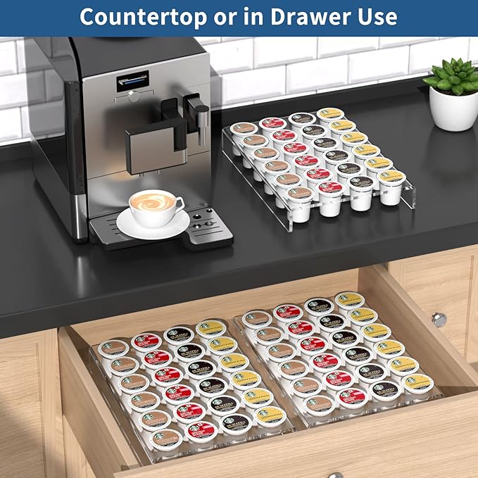 AITEE Acrylic K Cup Drawer Organizer, Clear K Cup Organizer Tray for Drawer or Countertop Storage, Hold 24 Coffee Capsules,K Cup Coffee Pod Holder for Office and Kitchen K Cup Storage (9.6x13.2Inches)