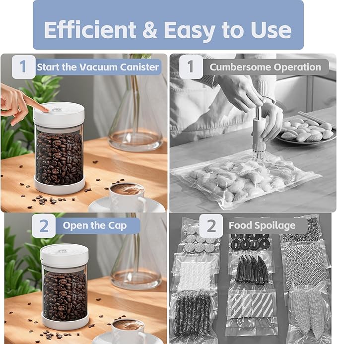 Auto Vacuum Coffee Container, 1.1L/16oz Airtight Food Storage Containers, Coffee Bean Storage Canister, Glass Storage Jars for Beans & Food