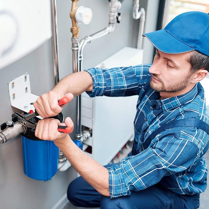 SimPure Whole House Water Filter Housing (DB10P), 10" x 4.5" Sediment Carbon Filter Universal Housing, Pre-Filtration System for Well and City Water, 1" NPT Port, Pressure Release