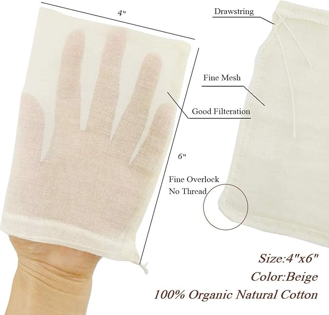 Cheesecloth Bags for Straining,Reusable Cold Brew Coffee Cheese Cloths Strainer,Large Nut Milk Tea Juice Bag,100% Natural Cotton Fine Mesh Filter Bags (X-Small,10 PACK)