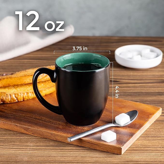 GBHOME 12oz Coffee Mugs Set of 6, Large Ceramic Coffee Mugs for Man, Woman, Dad, Mom, Modern Coffee Mugs Set with handle for Tea/Latte/Cappuccino/Milk/Cocoa. Dishwasher&Microwave Safe,Green