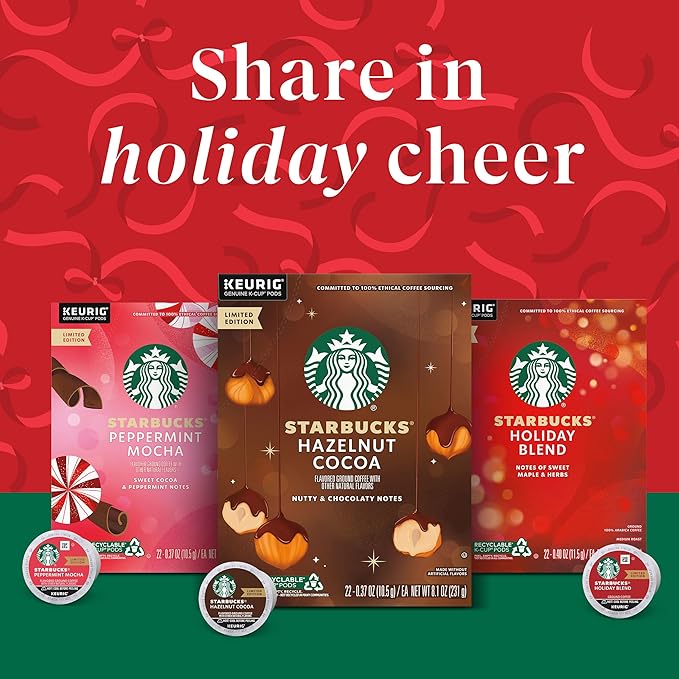Starbucks K-Cup Coffee Pods, Peppermint Mocha Naturally Flavored Coffee for Keurig Brewers, 100% Arabica, Limited Holiday Edition, 6 Boxes (60 Pods Total)