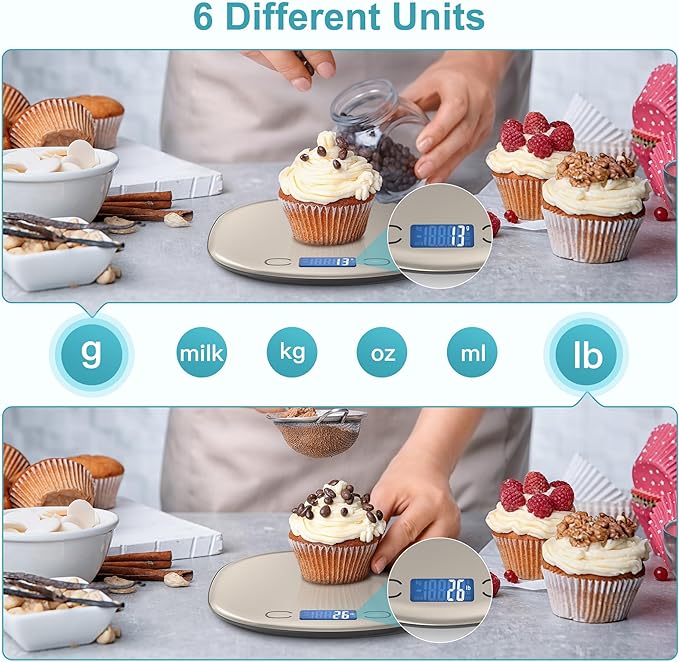 Ultrean High Capacity Food Scale, 33lb Rechargeable Digital Kitchen Scale with LCD Display, Slim & Lightweight Design, 1g Precise Graduation, Weight Grams and Ounces for Cooking, Baking & Meal Prep