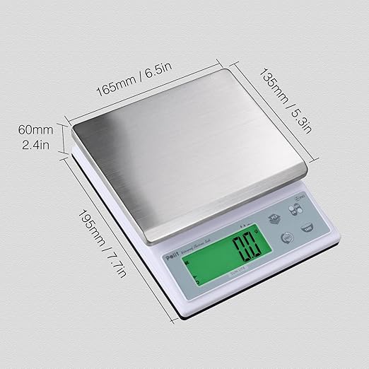 Polit Sun Lite IP65 Waterproof Food Scale 6.6lb/3kg, 0.1g/0.005oz Accuracy Kitchen Scale with LCD 304 Stainless Steel, Auto Precision Adjustment Grams & Ounces Baking Scale for Home, Kitchen